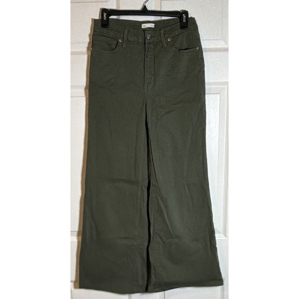 Good American Women's 10/30 Green High Rise Wide Leg Pants Button Fly